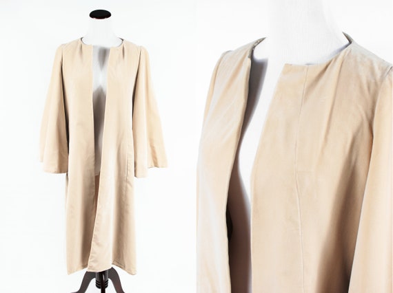 1950's Light Tan Velvet Angel Sleeve Long Open Ja… - image 1