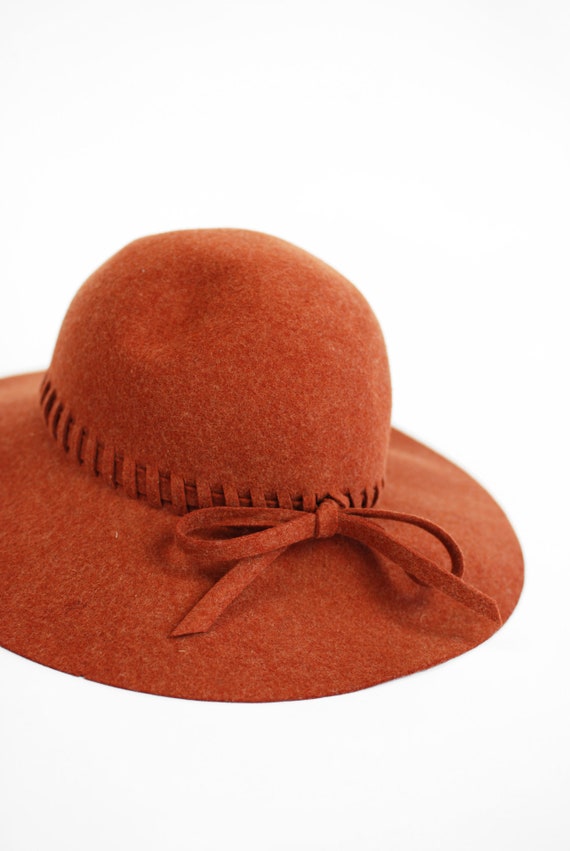 1960's Rust Felted Wool Wide-brim Floppy Hat - image 7