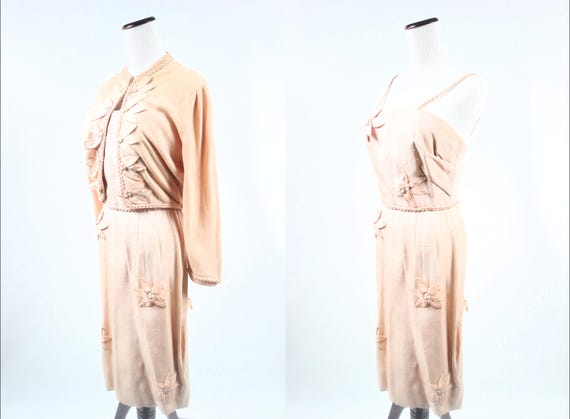 1950's Peach Linen Floral Sundress & Cashmere Swea