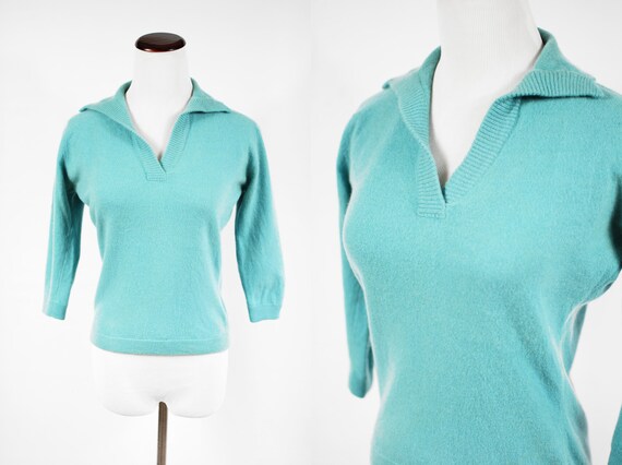 1950's Robins Egg Blue Cashmere Pullover Sweater T