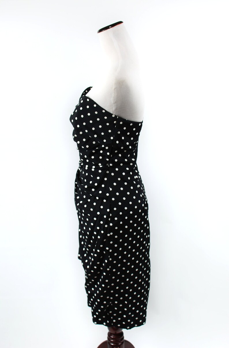 1980/'s Black Polka-dot Strapless Sarong Sweetheart Rose Dress