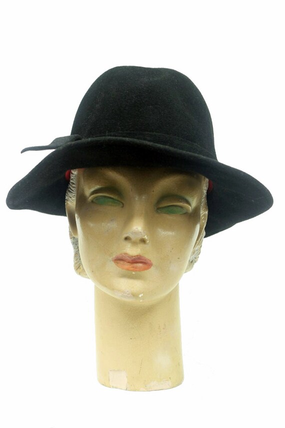 1960's Black Wool Felt Bow Fedora Hat - image 4