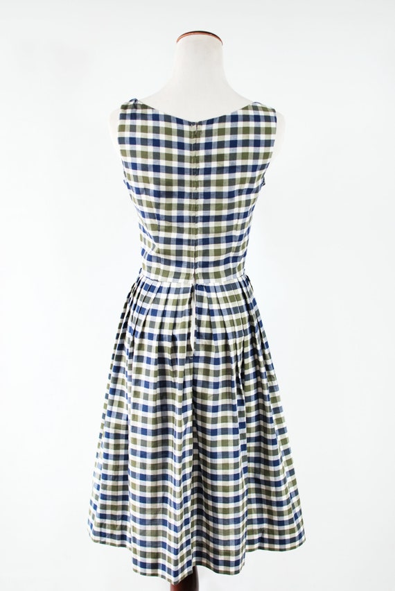 1950's Cotton Blue & Green Checkered Sleeveless D… - image 4