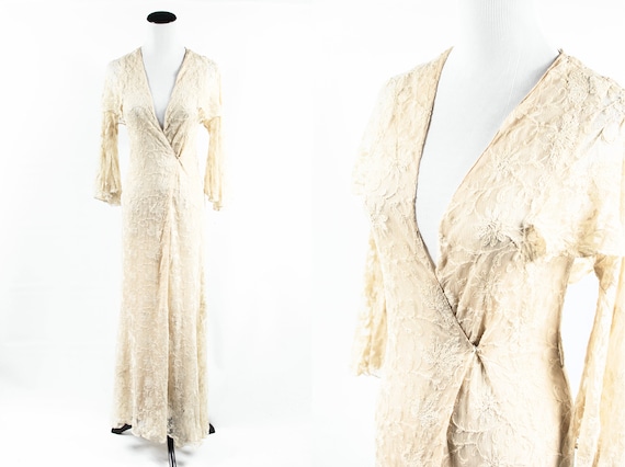 1930's Cream Silk Floral Lace Angel-sleeve Wrap Go