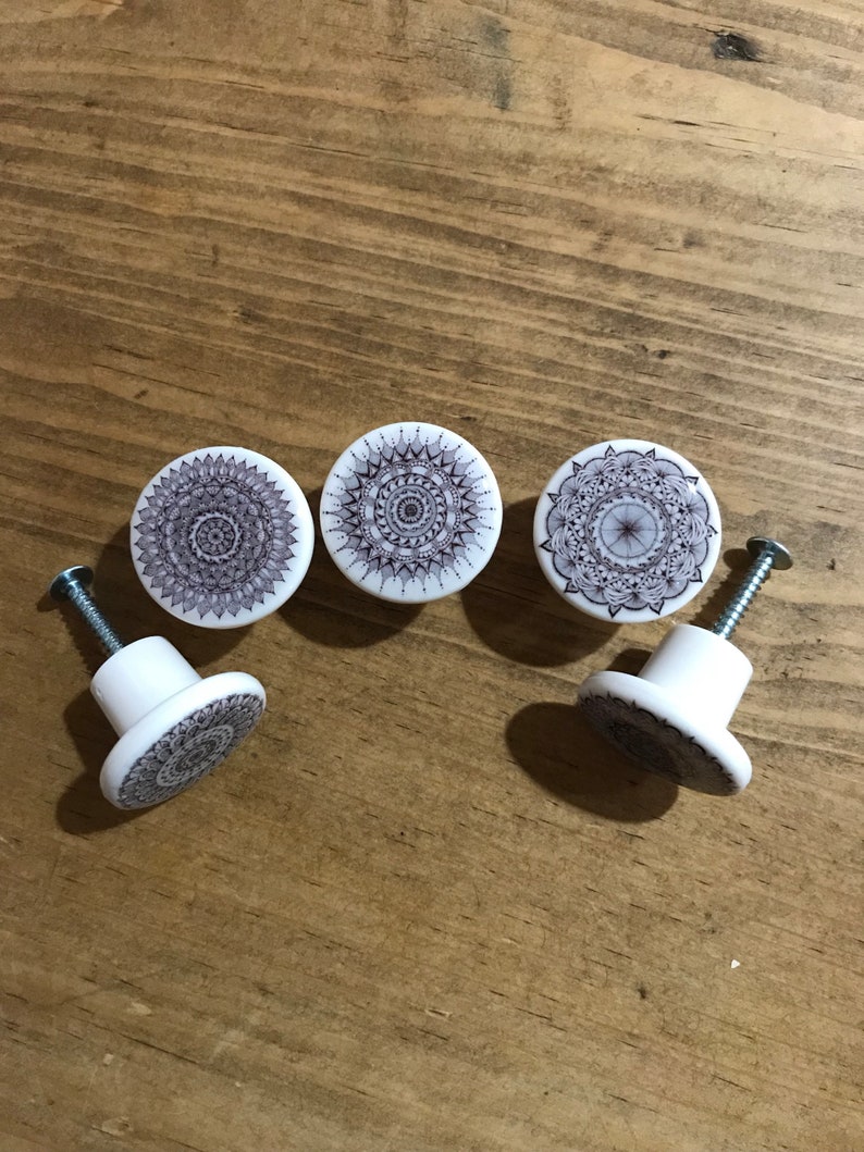 Black and White Drawer Knob Decorative Dresser Knobs Mandala Etsy