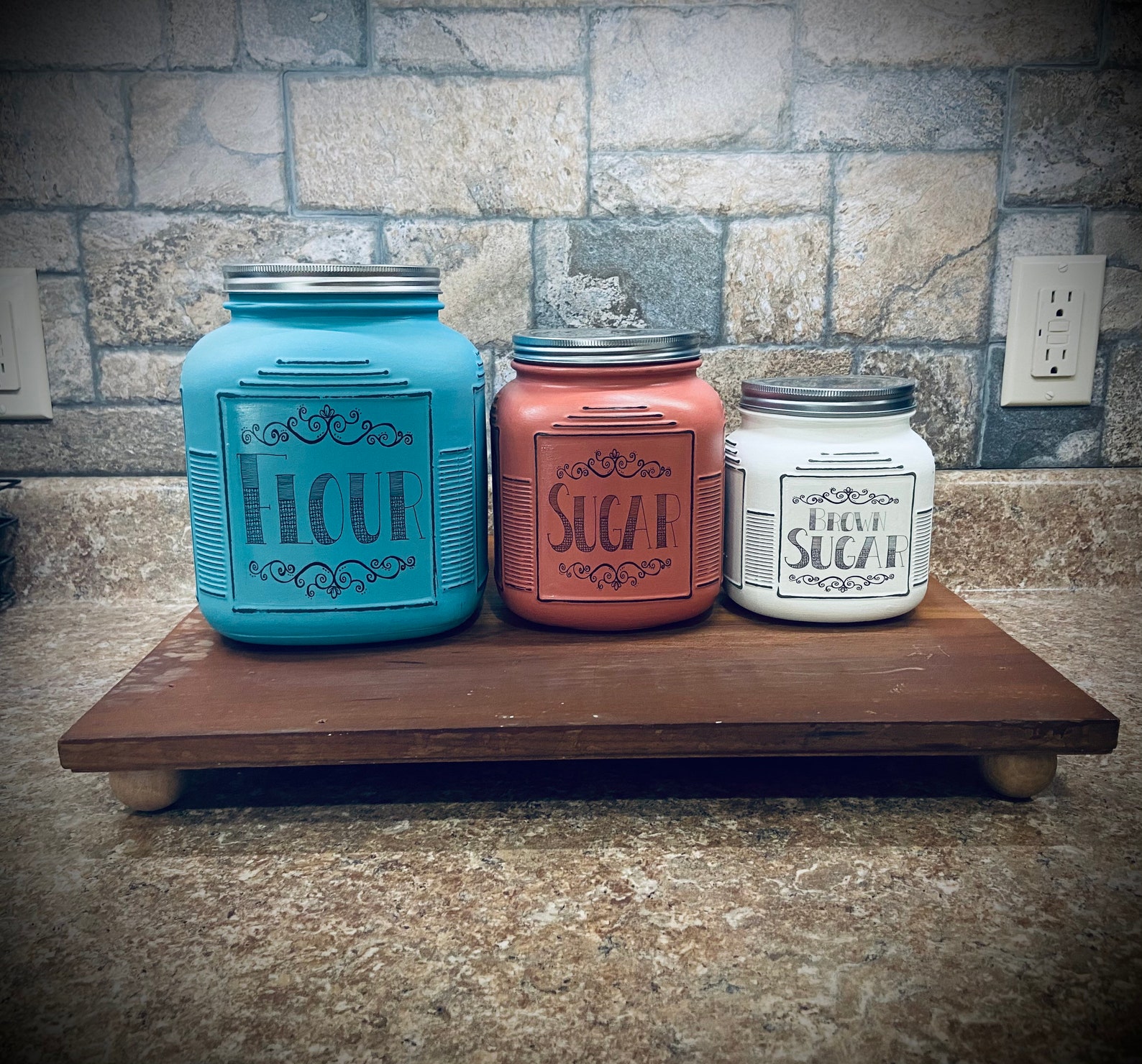 Kitchen Canister Set Set of 3 Rustic Kitchen Canisters Etsy