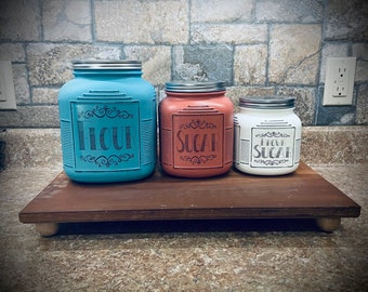 Kitchen Canister Set, Set of 3 Rustic Kitchen Canisters, Gallon, Half Gallon, Quart Size, Rustic Modern Farmhouse Decor, Farmhouse Chic