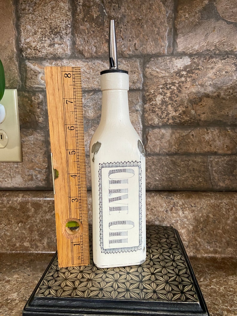 Olive Oil Dispenser, Rustic Oil Jar, Painted Cruet, Farmhouse Kitchen Decor, Glass Bottle Kitchen Storage, Olive oil Jar image 6