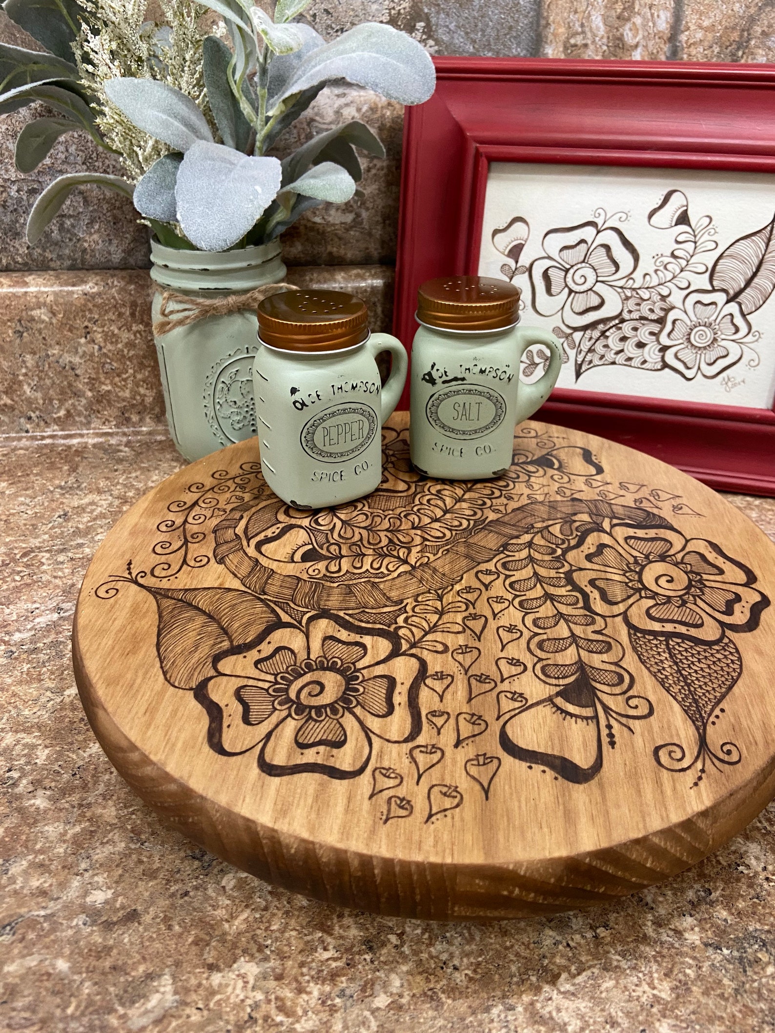 Wood Lazy Susan Floral Lazy Susan Farmhouse Kitchen Rustic Etsy