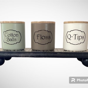 Bathroom Storage Jars, Farmhouse Bathroom Decor, Q-tip holder, Hair Ties Storage, Cotton Balls Container, Customizable, Modern Rustic