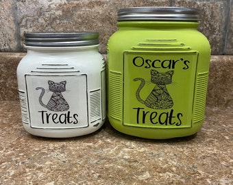 Cat Treat Jar, Cat Treat Container, Personalized Cat Gift, Pet Treat Jar, Painted Pet Treat Jar, Pet Treat Storage, Painted Jar, Treat Jar