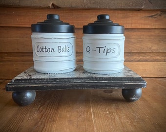 Bathroom Storage Jars, Set of 2 Farmhouse Bathroom Jars, Q-tip holder, Hair Ties Storage, Cotton Balls jar, Rustic Bathroom, Farmhouse Decor