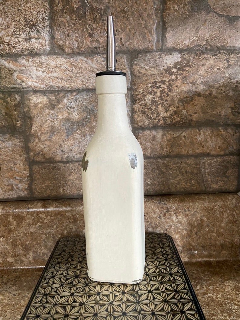Olive Oil Dispenser, Rustic Oil Jar, Painted Cruet, Farmhouse Kitchen Decor, Glass Bottle Kitchen Storage, Olive oil Jar image 3