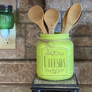 Utensil Holder Jar, Farmhouse Utensil Jar, Half Gallon Glass Jar, Utensil Storage, Rustic Kitchen, Rustic Canisters, Farmhouse Kitchen Decor