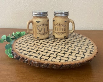Wood Slice Riser, Decorative Tray, Kitchen Decor, Live Edge, Hand Drawn Basket Weave Design, Unique Gift