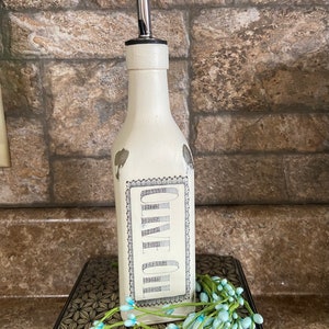 Olive Oil Dispenser, Rustic Oil Jar, Painted Cruet, Farmhouse Kitchen Decor, Glass Bottle Kitchen Storage, Olive oil Jar image 1