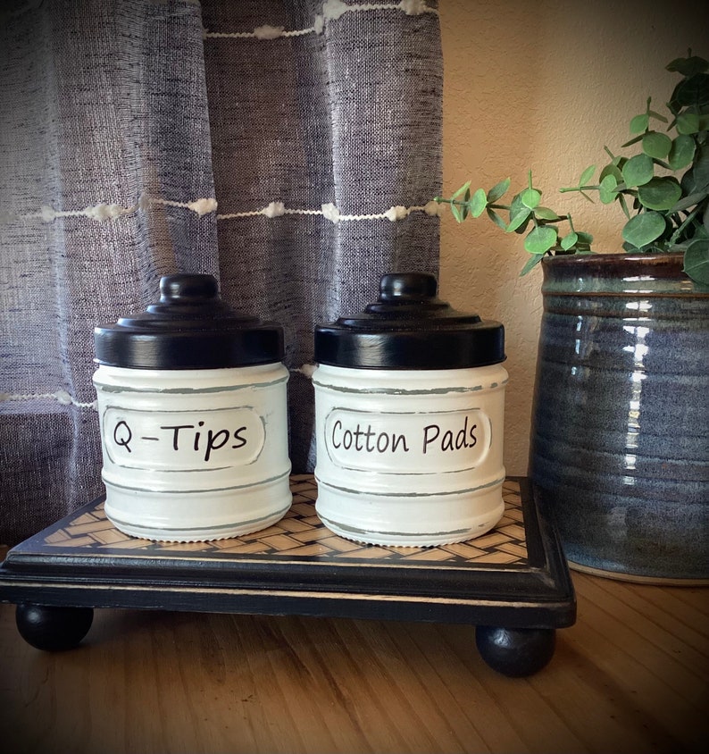 Wood Riser Stand With Hand Drawn Geometric Design, Bathroom Jar Tray ...