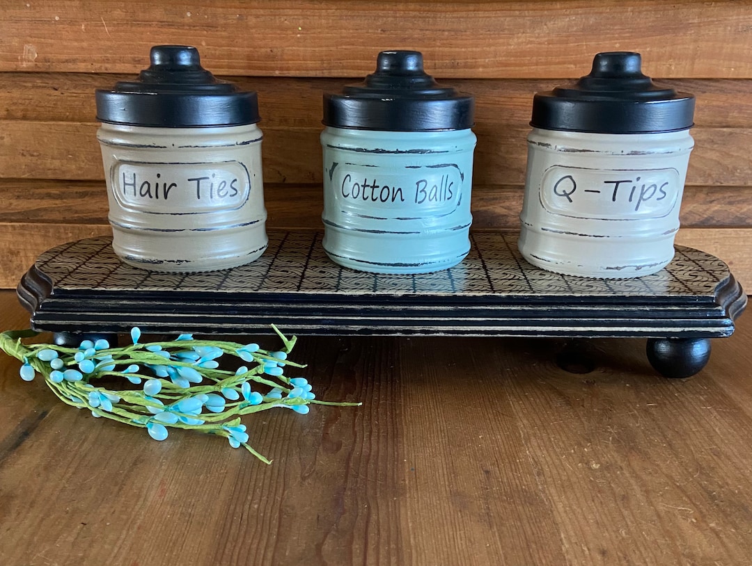 Bathroom Storage Jars, Set of 3 Farmhouse Bathroom Jars, Qtip Holder