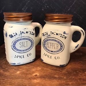 Salt Pepper Shaker Set Mason Jar Blue Kitchen Rustic Farmhouse Decor Gift New 
