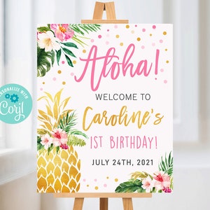 1st Birthday Welcome Sign, Pineapple Welcome Sign, Tropical welcome sign, Luau birthday, Aloha Party Welcome Sign, Welcome Poster Printable