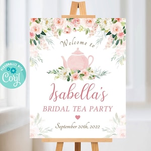 Bearbeitbare Teeparty Willkommensschild, Braut Tee Willkommensschild Vorlage, Blumen Brautparty Willkommensschild, Willkommensplakat, Sofortiger Download