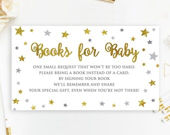 Twinkle Twinkle Little Star Baby Shower Book Request Cards Bring a book instead of a card Gold Baby Shower Invitation Insert, Book for Baby