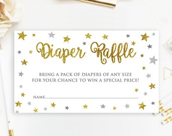 Twinkle Twinkle Little Star Windel Tombola Ticket Babyparty, Weiß und Gold Windelverlosung druckbare Karte, geschlechtsneutral, Babypartyspiel