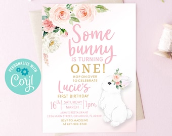Some Bunny is One Invitation EDITABLE, Bunny Birthday Invitation, Bunny Invitation, Easter Invitation, First Birthday Girl, Spring Birthday