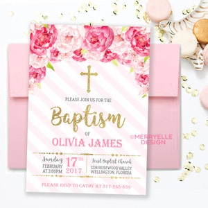 Baptism Invitation Girl Printable, Girl Baptism Invitation, Floral ...