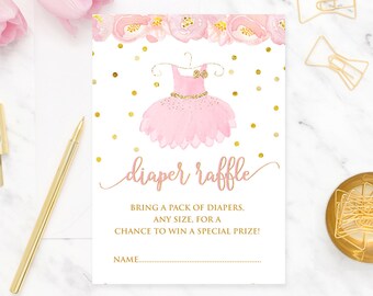 Ballerina Diaper Raffle, Tutu Diaper Raffle Insert, Pink and Gold Diaper Raffle, Ballerina Baby Shower, Tutu baby shower, Baby Shower Insert