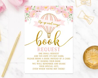 Girl Hot Air Balloon Book Request Card, Books for Baby Card, Book Request Card Instant Downlaod, Girl Baby Shower, Book Insert Card