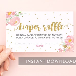 Blush Pink Floral Baby Shower Diaper Raffle Tickets, Printable Diaper Raffle Ticket, Girl Baby Shower, Pink, Gold, Instant Download