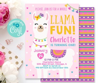 Llama Invitation, Llama birthday invitation, Llama Party invitation, A Whole llama fun, Girls, alpaca invitation, Digital Invitation
