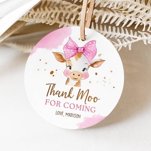 Editable Holy Cow thank you tag, Holy Cow Birthday Thank You Gift Tag, Holy Cow Sticker, Cow Party Favor Tag, Girl Round Thank you tag
