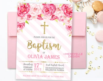 Baptism Invitation Girl Printable, Girl Baptism Invitation, Floral Baptism Invitation, Christening invitation girl, First Holy Communion