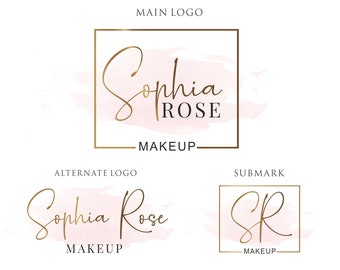 Makeup logo design, Makeup artist logo, Beauty Logo, Watercolor Logo, Premade gold logo, Business Logo, beauty salon, Hair Stylist Logo