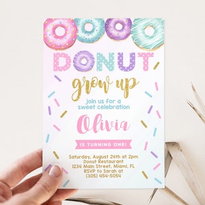 Editable Donut Invitation, Donut Birthday Invitation, Donut Party Invitation, Donut Grow Up Invitation Donut 1st Birthday, Instant Download