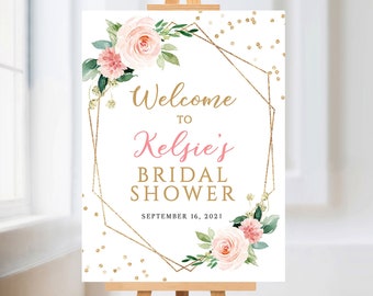 Floral Bridal Shower Welcome Sign, Bridal Shower sign, welcome wedding sign, Editable Welcome Sign, Pink Geometric Welcome Sign Template