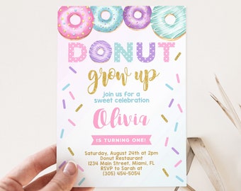 Editable Donut Invitation, Donut Birthday Invitation, Donut Party Invitation, Donut Grow Up Invitation Donut 1st Birthday, Instant Download