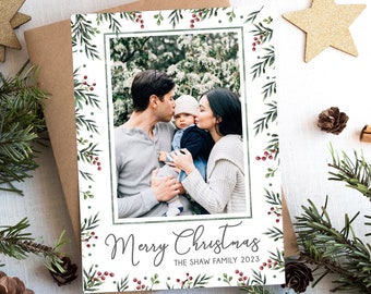 Christmas Card Template, Holiday Card Template, Photo Christmas Cards, Merry Christmas, Holiday cards, Watercolor Christmas card Printable