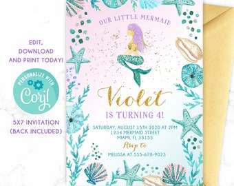 Mermaid Invitation, Mermaid Birthday Invitation, Mermaid party, Under the sea invitation, Mermaid Birthday Invite, Mermaid Birthday party