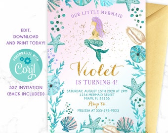 Mermaid Invitation, Mermaid Birthday Invitation, Mermaid party, Under the sea invitation, Mermaid Birthday Invite, Mermaid Birthday party