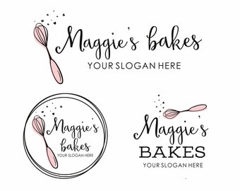 Bakery Logo Design, Baking Logo, Circle Logo, Hand Whisk Logo, Cake Logo, Premade Logo, Modern Logo, Dessert Logo, Bakery Branding Kit