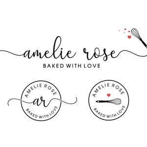 Bakery Logo, Baking logo, cake shop logo, Bakery logo design with hearts, Baking Branding Kit, Cake logo, Hand Whisk Logo