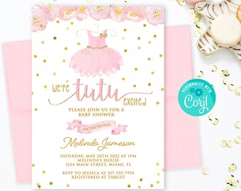 Editable Tutu Excited Baby Shower Invitation, Tutu Baby Shower Invitation, Ballerina Baby Shower Invitation, tutu excited baby shower invite