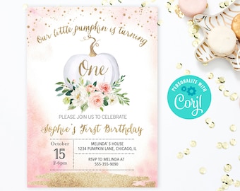 Editable Pumpkin Birthday Invitation, Our Little Pumpkin 1st birthday Invite, Pumpkin Fall invite, Pumpkin first birthday, Instant Download