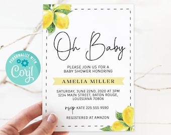 Lemon Baby Shower Invitation, Citrus Baby Shower Invitation, Gender Neutral Baby Shower, Lemon Invitation Oh Baby Baby Shower Invitation