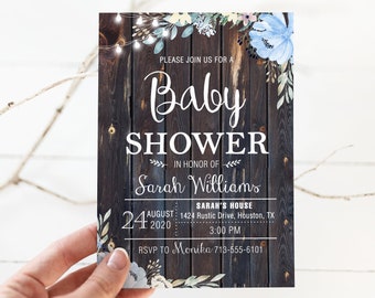 Rustic Baby Shower Invitation Boy, Boy baby shower invitation, Baby Shower Rustic Invitation, Floral Baby Shower Invitation, Baby Boy