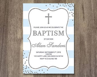 baptism invitation boy boy baptism blue gold navy blue etsy