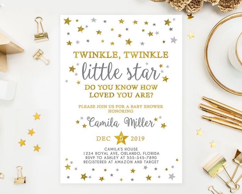 Twinkle Twinkle Little Star Baby Shower Invitation Twinkle Etsy